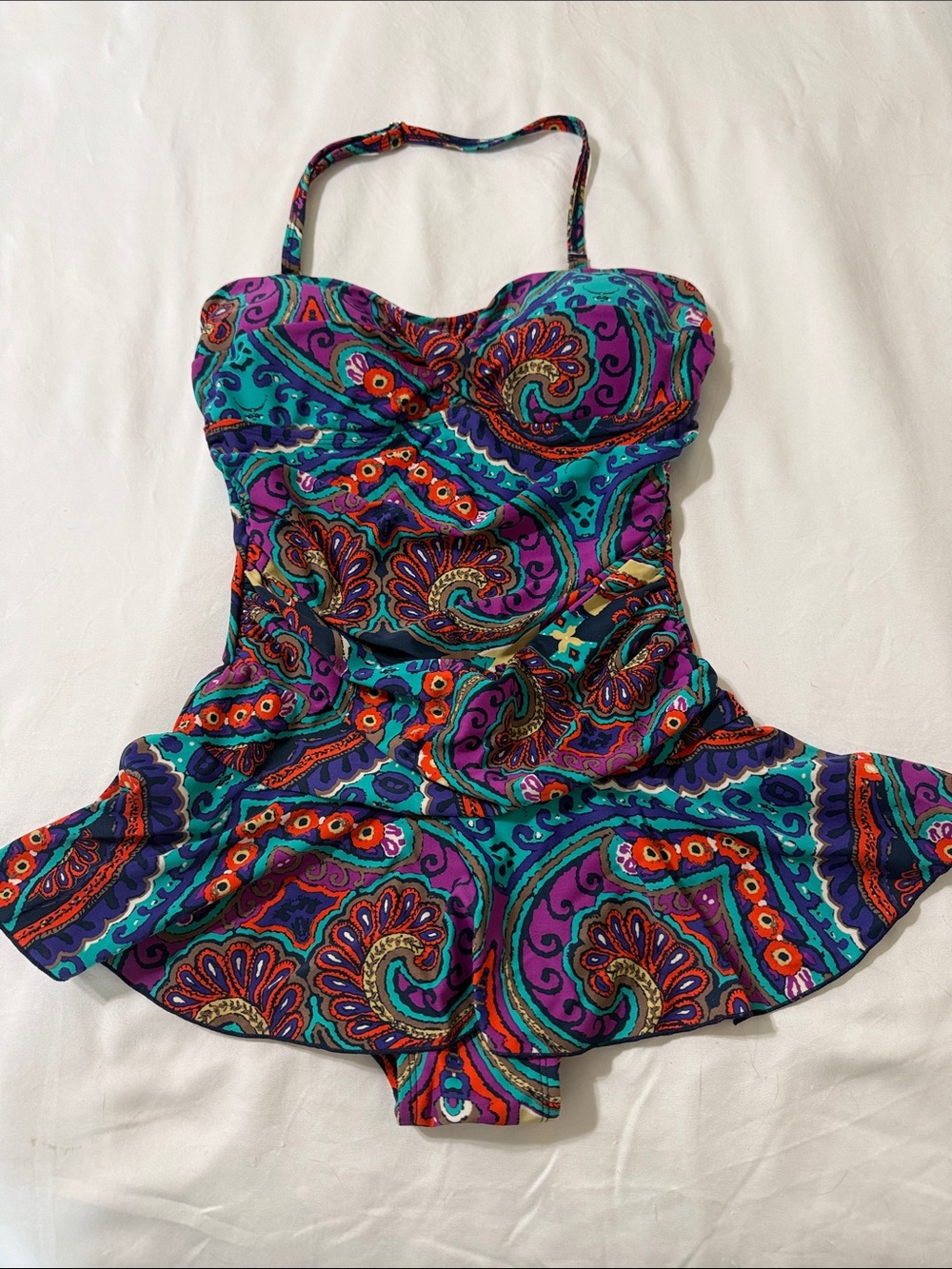 Girls' Paisley One-Piece Swimdress - Teal & Purple